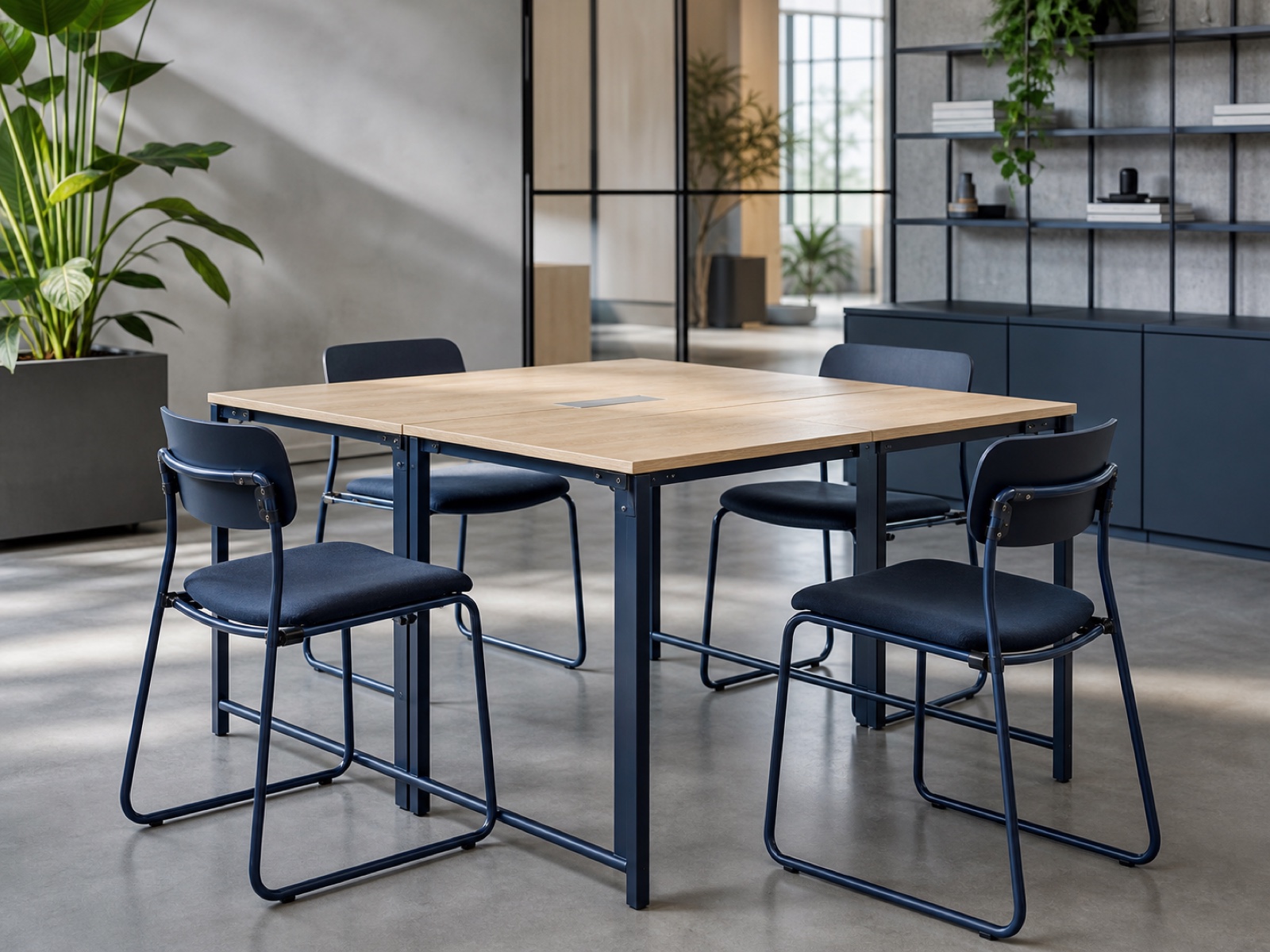 Finished dining furniture using engineered steel frames and supports